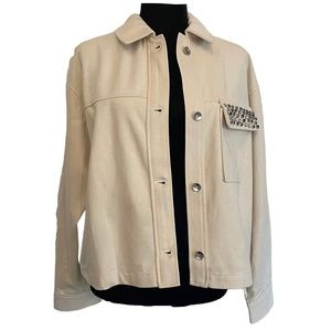 NWT Zara Beaded Pocket Cotton Jacket Rhinestones Sz L